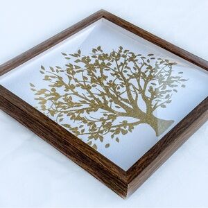 Shadow Box Wall Art Decor Metallic Gold Tree Foliage 14” x 14” x 1.5”